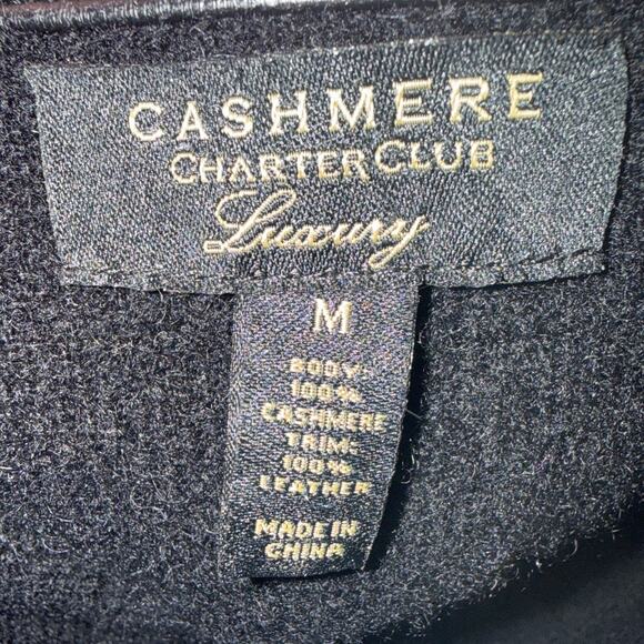 Charter Club Luxury Cashmere Leather Trim Zip Cardigan Sweater Black Women M - Picture 7 of 7